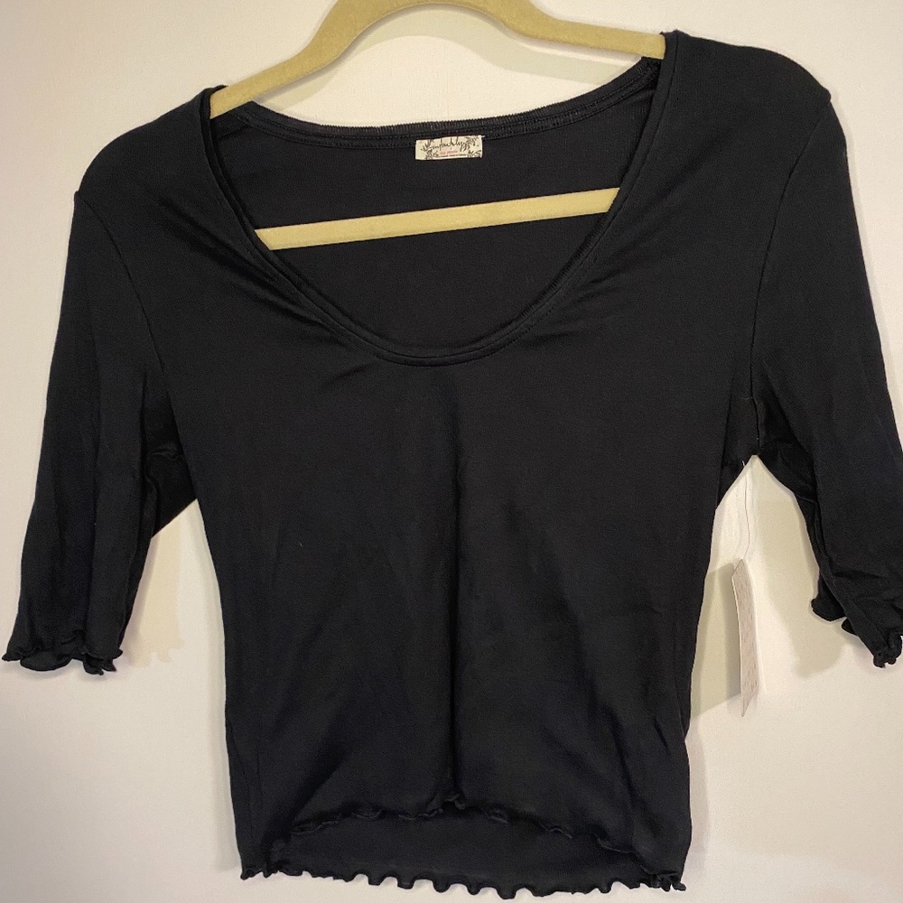 NWT Free People Black Ruffle Shirt- size L